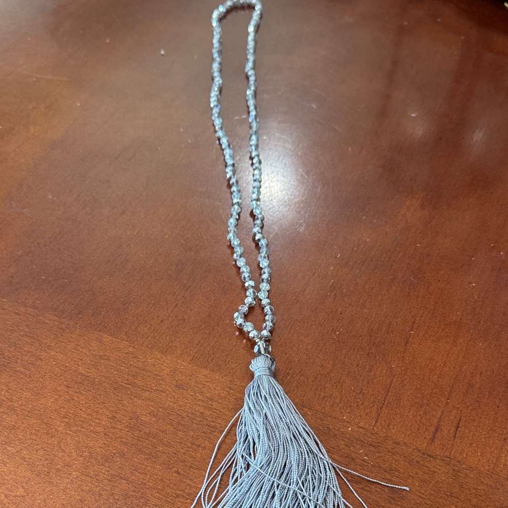 Silver Beaded Tassel Necklace